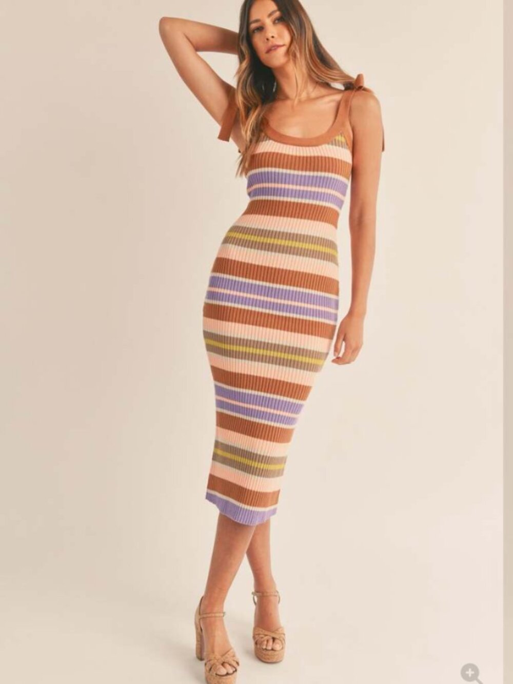 MABLE Ribbed Knit Midi Dress Medium Eli Colorblock Bodycon